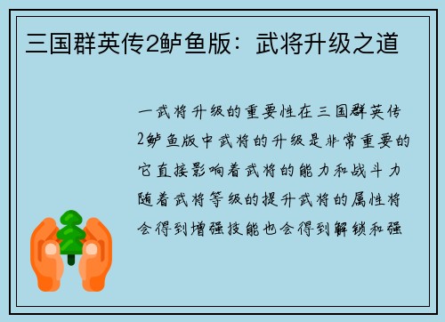 三国群英传2鲈鱼版：武将升级之道